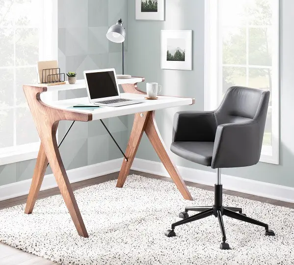 White and Walnut Wood Home Office Desk - Archer