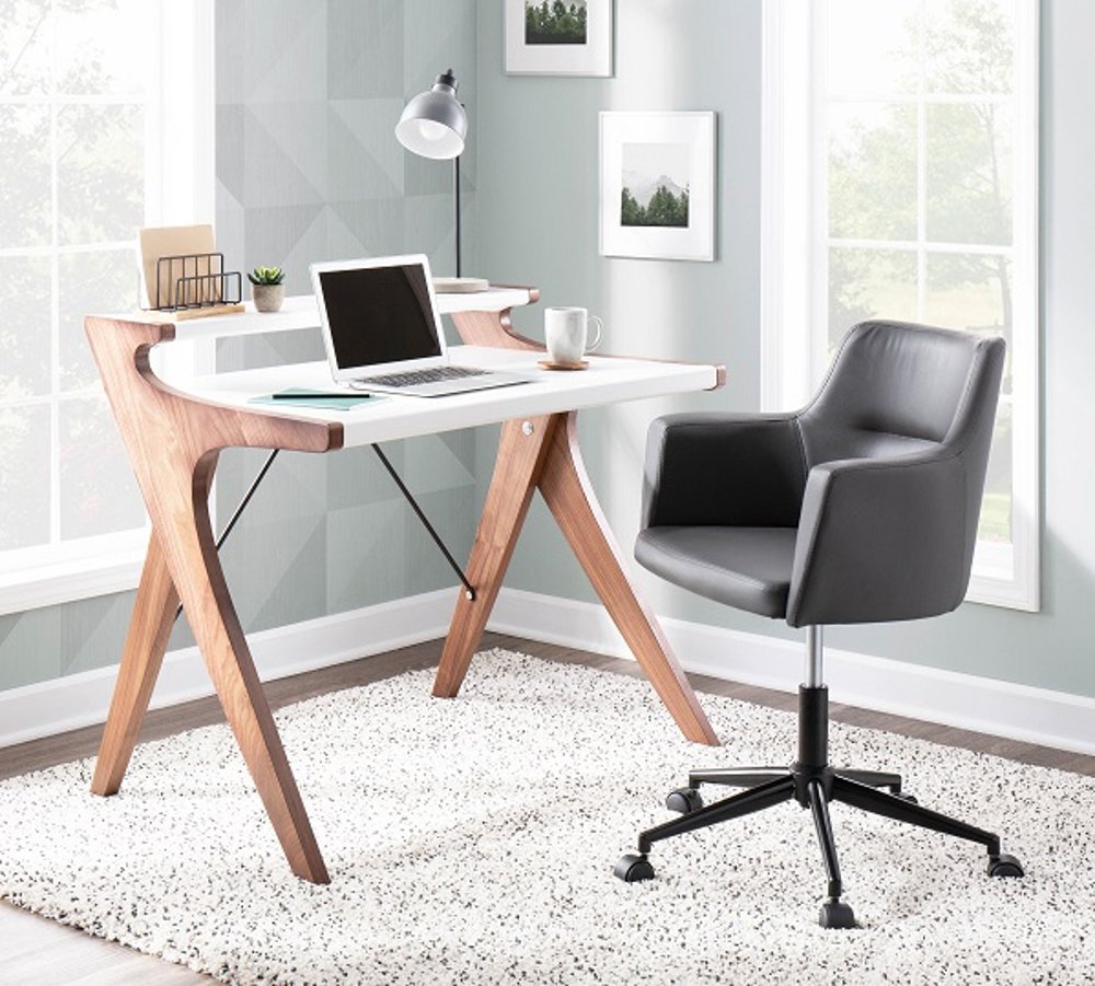 112094503 White and Walnut Wood Home Office Desk - Archer sku 112094503