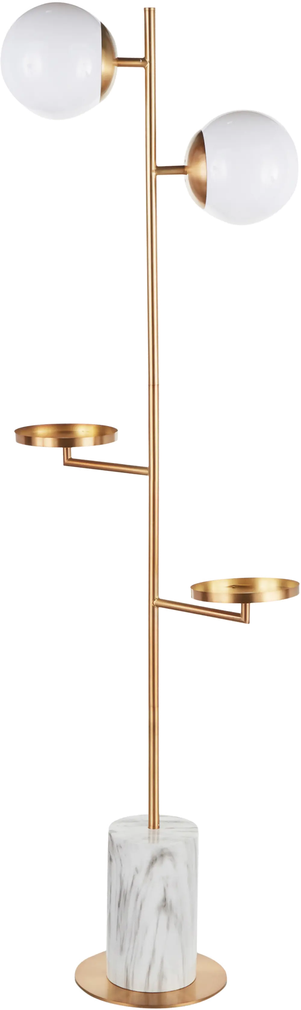 L-BUTLERFL AUWM Contemporary Gold Metal Two Sconce Floor Lamp with White Marble Base-1