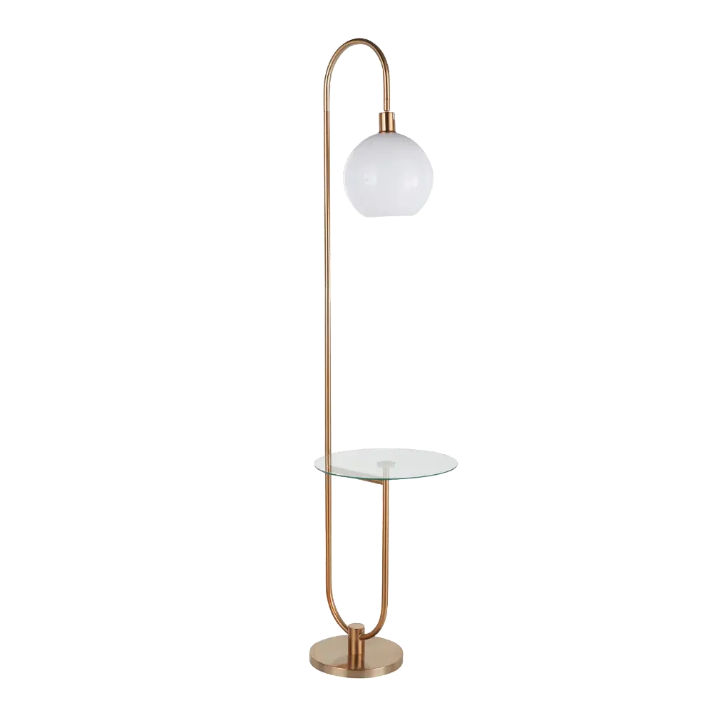 L-TROMBONE AUW Contemporary Gold Metal Floor Lamp with Clear Glass Shelf-1