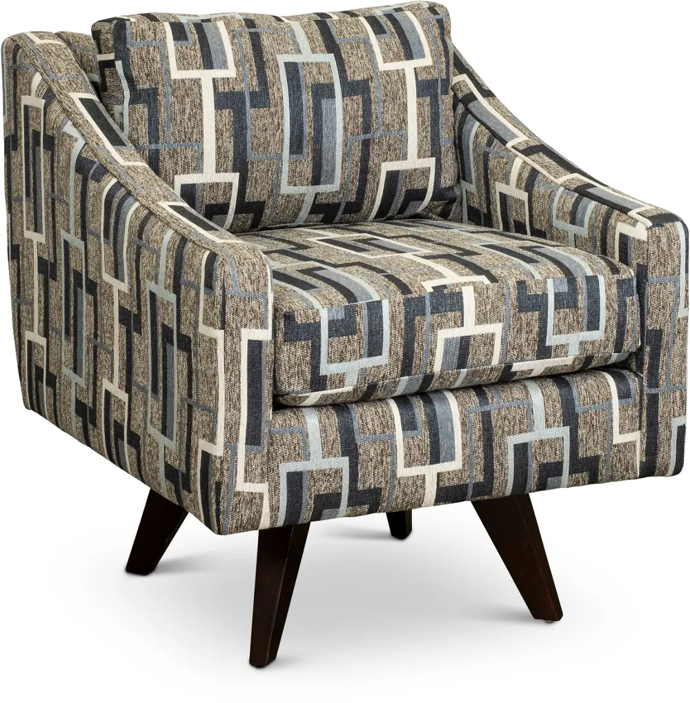 Henley Gray, Blue and Ivory Swivel Accent Chair-1