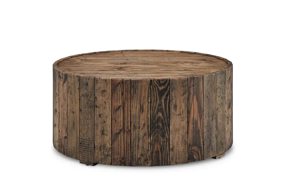 Dakota Reclaimed Wood Round Coffee Table with Casters-1