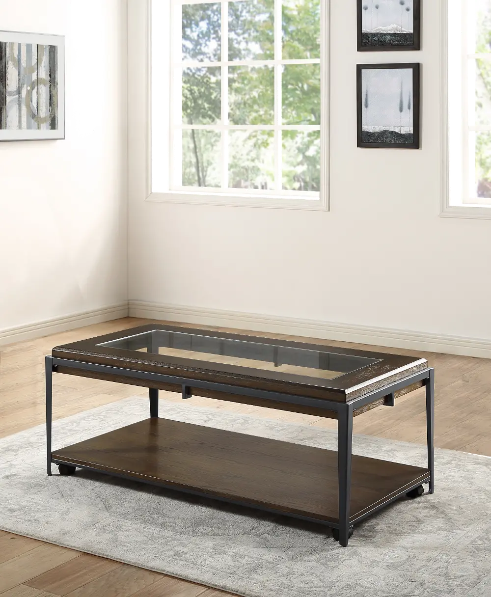 Waco Industrial Coffee Table with Glass Top-1