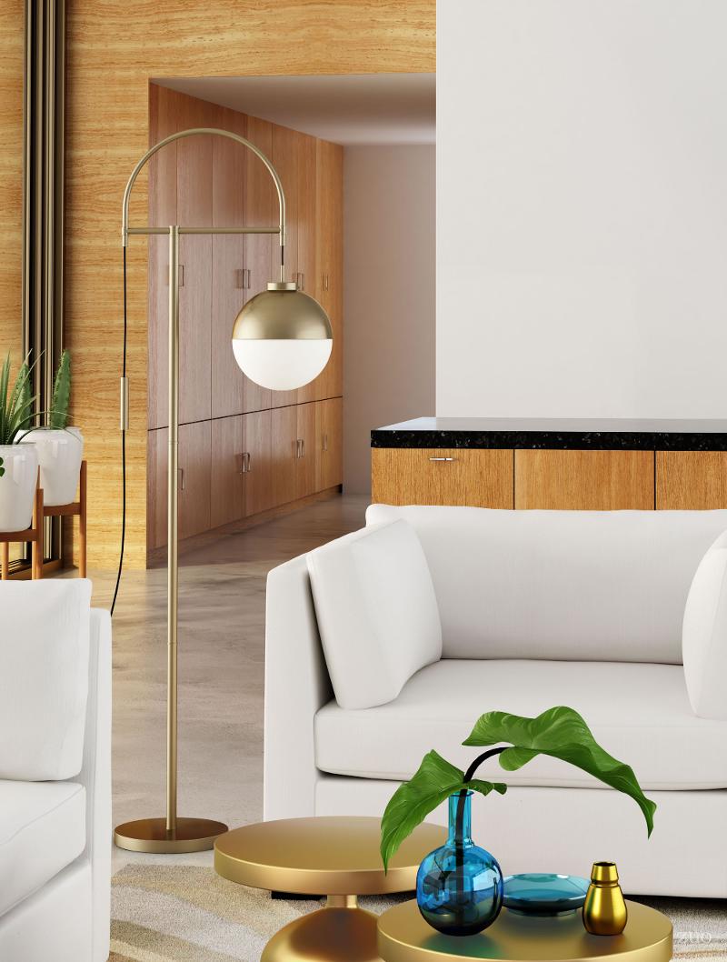 Brushed Brass Floor Lamp Waterloo, Mid Century Modern Living Room Floor Lamps