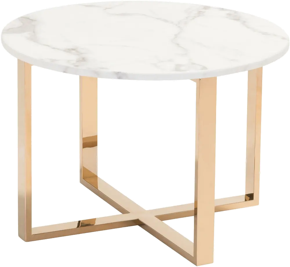 Glam Gold End Table with White Marble Top - Globe-1