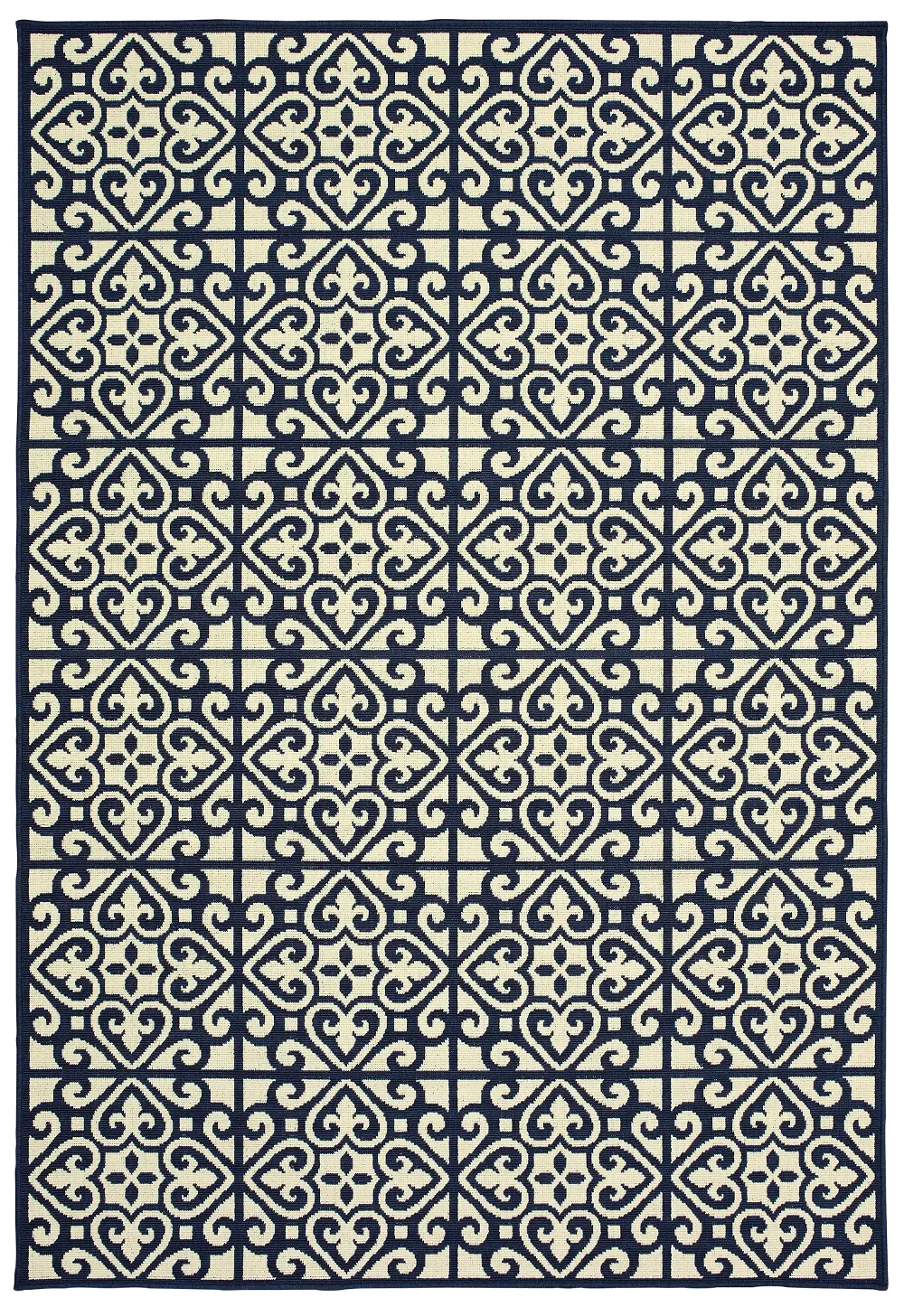 Marina 5 x 8 Medium Navy and Ivory Indoor-Outdoor Rug-1