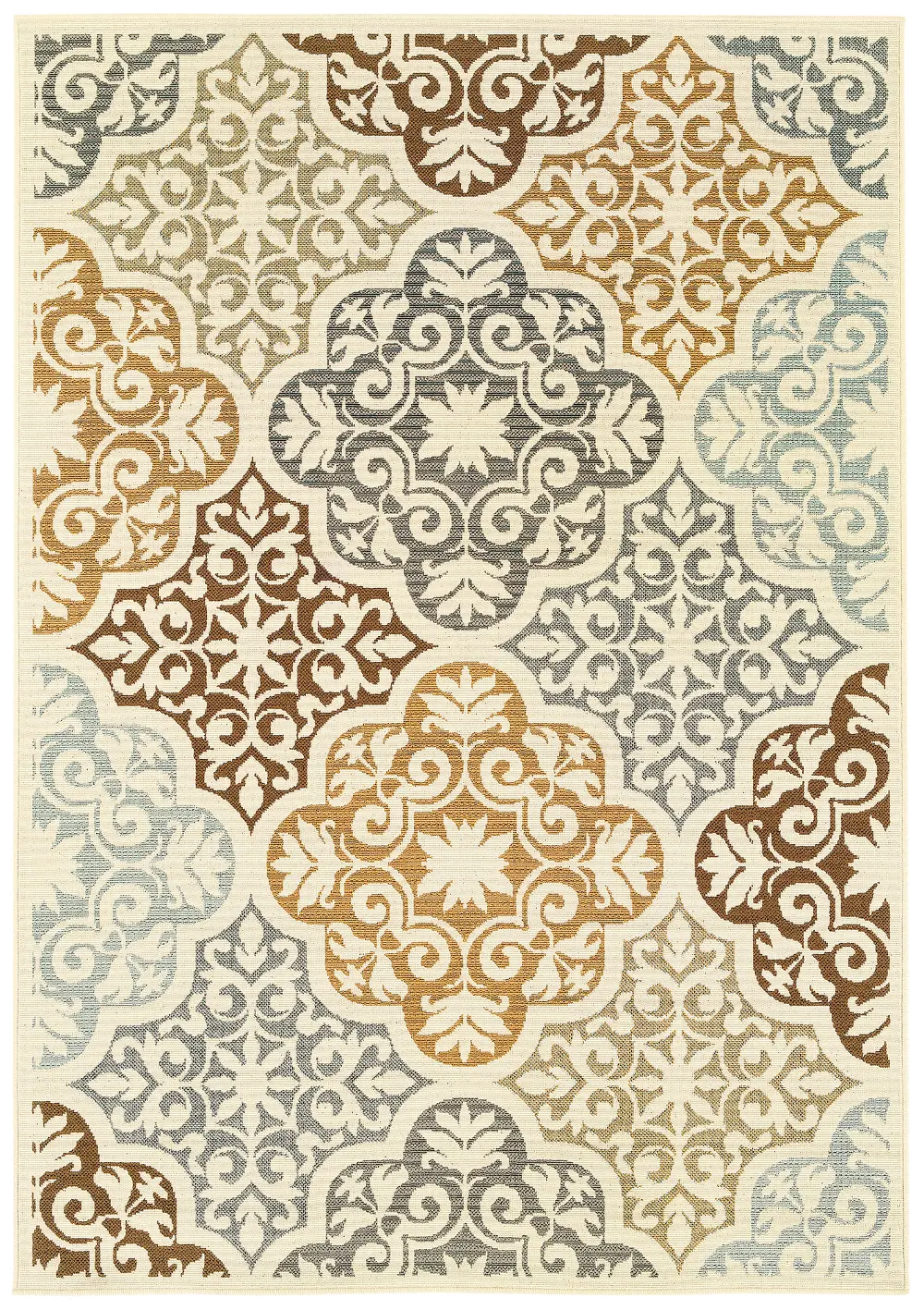 Bali 5 x 8 Medium Ivory, Blue, and Gold Indoor-Outdoor Rug-1