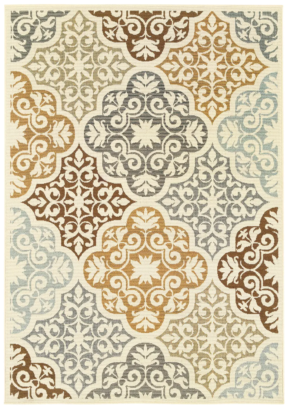 Bali 8 x 11 Large Ivory, Blue, and Gold Indoor-Outdoor Rug-1
