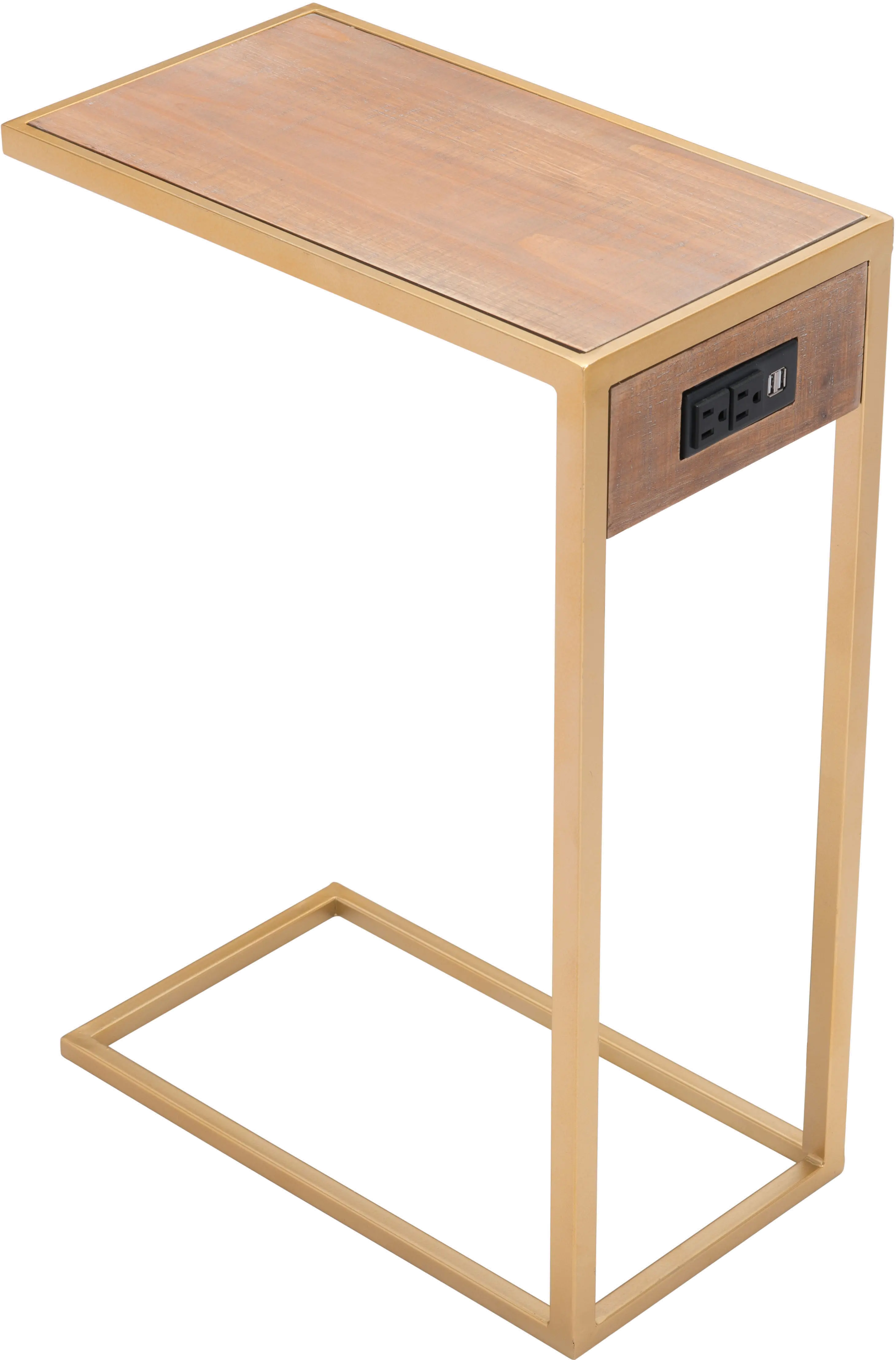 Brown and Gold C-Shape Chairside Table