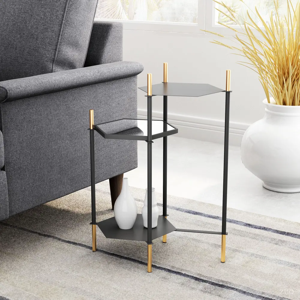 Gold and Black Tiered End Table - William-1