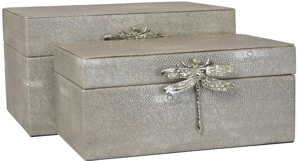 10 Inch Silver Wooden Box with Dragonfly-1