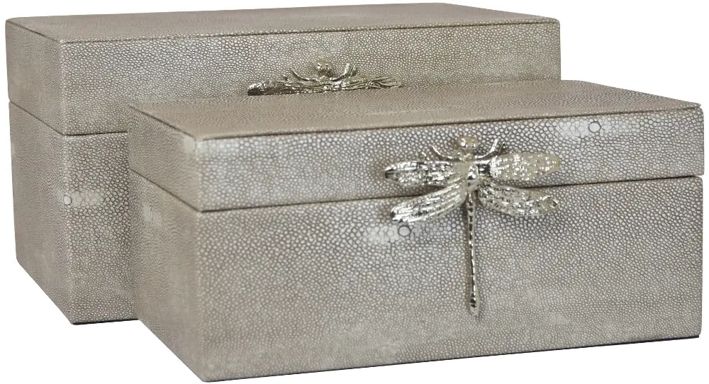 9 Inch Silver Wooden Box with Dragonfly-1