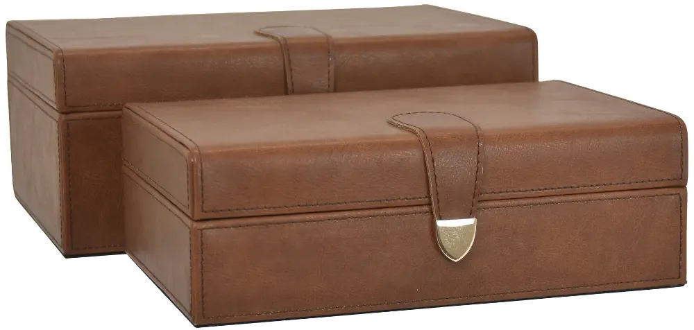10 Inch Caramel Brown Faux Leather Box-1