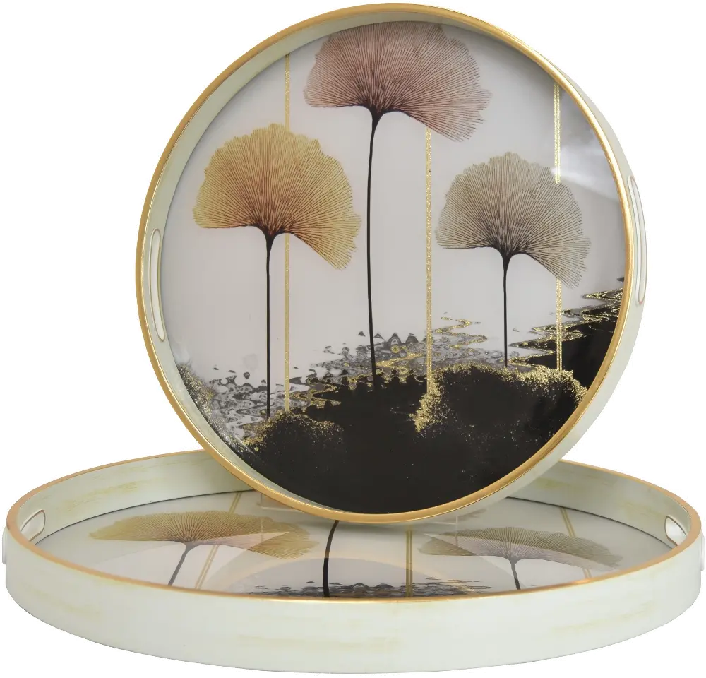 18 Inch Round White, Gold and Burgundy Brush Fan Tray-1