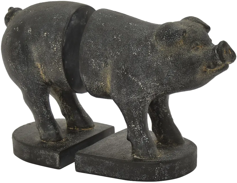 Distressed Black Resin Pig Bookend Pair-1