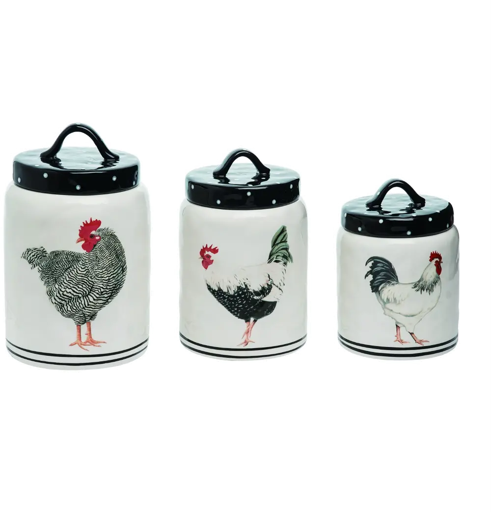 11 Inch Black, White and Red Antique Chicken Canister-1
