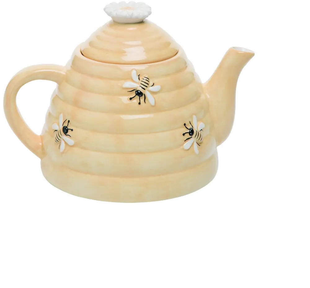 6 Inch Light Yellow and White Beehive Teapot-1