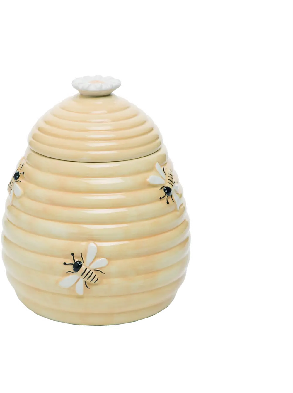 8 Inch Light Yellow and White Beehive Cookie Jar-1