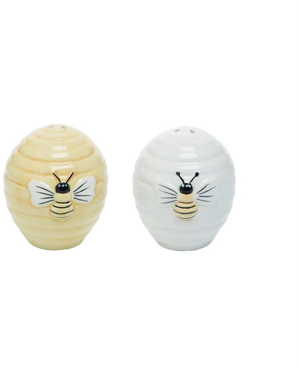 Light Yellow and White Beehive Salt and Pepper Shakers-1