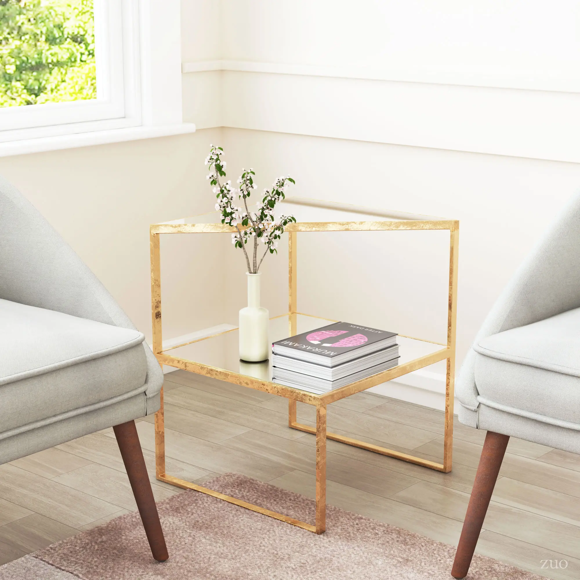 Gold and Mirror End Table - Planes