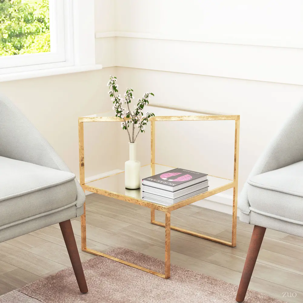 Gold and Mirror End Table - Planes-1