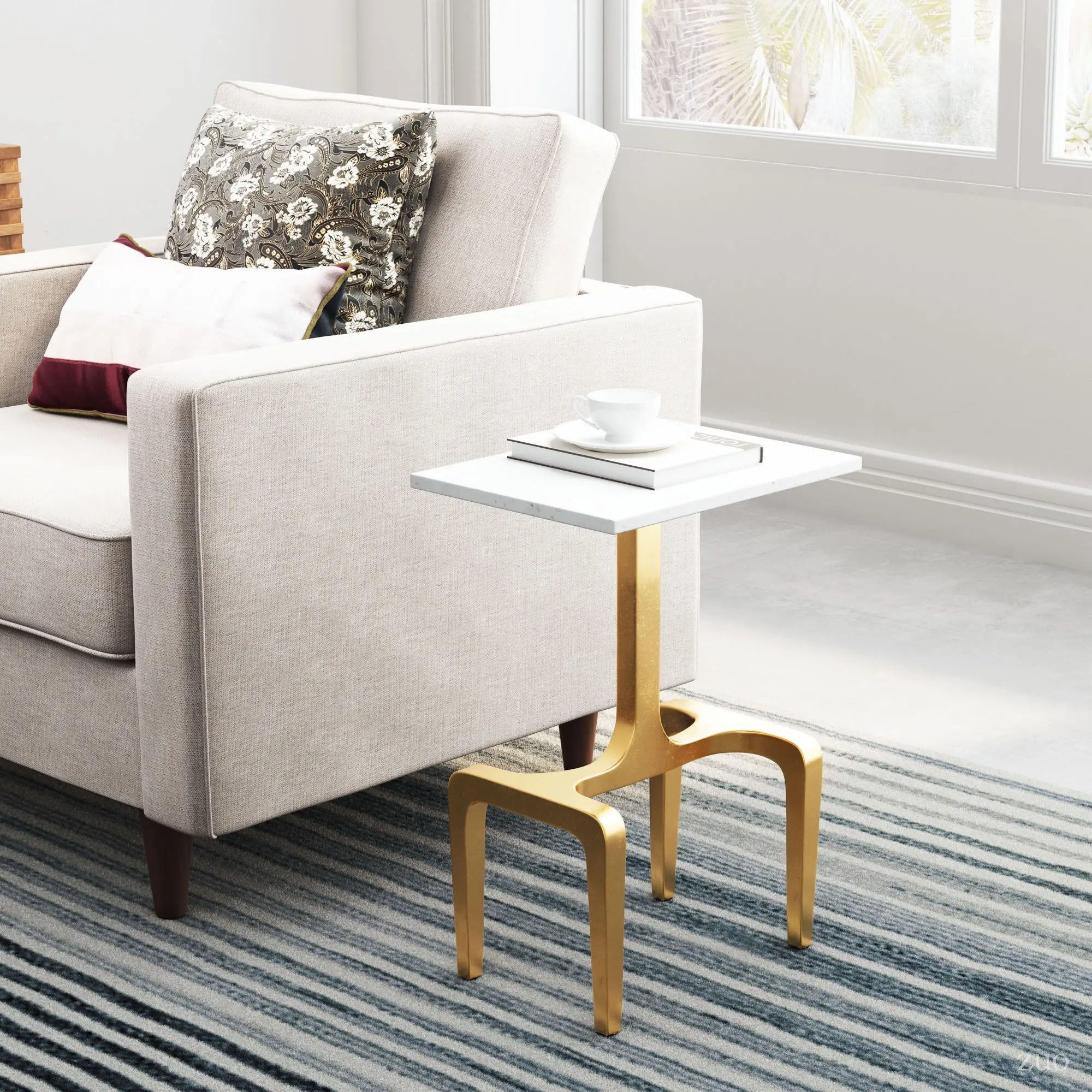 Photos - Coffee Table ZUO Modern Modern White & Gold Side Table - Clement 101512 