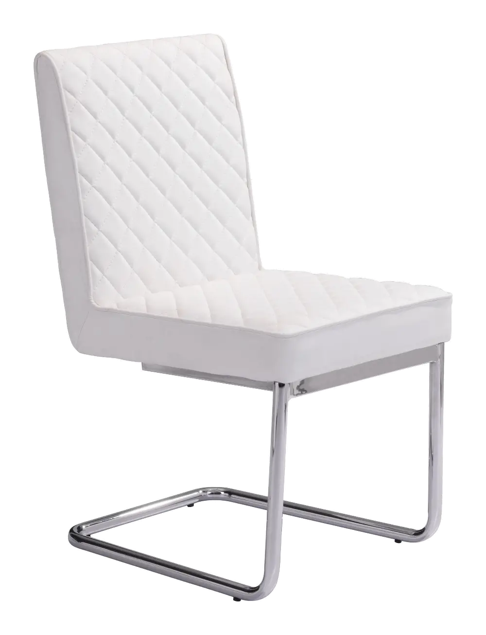 White and Chrome Upholstered Dining Room Chair (Set of 2) - Quilt-1