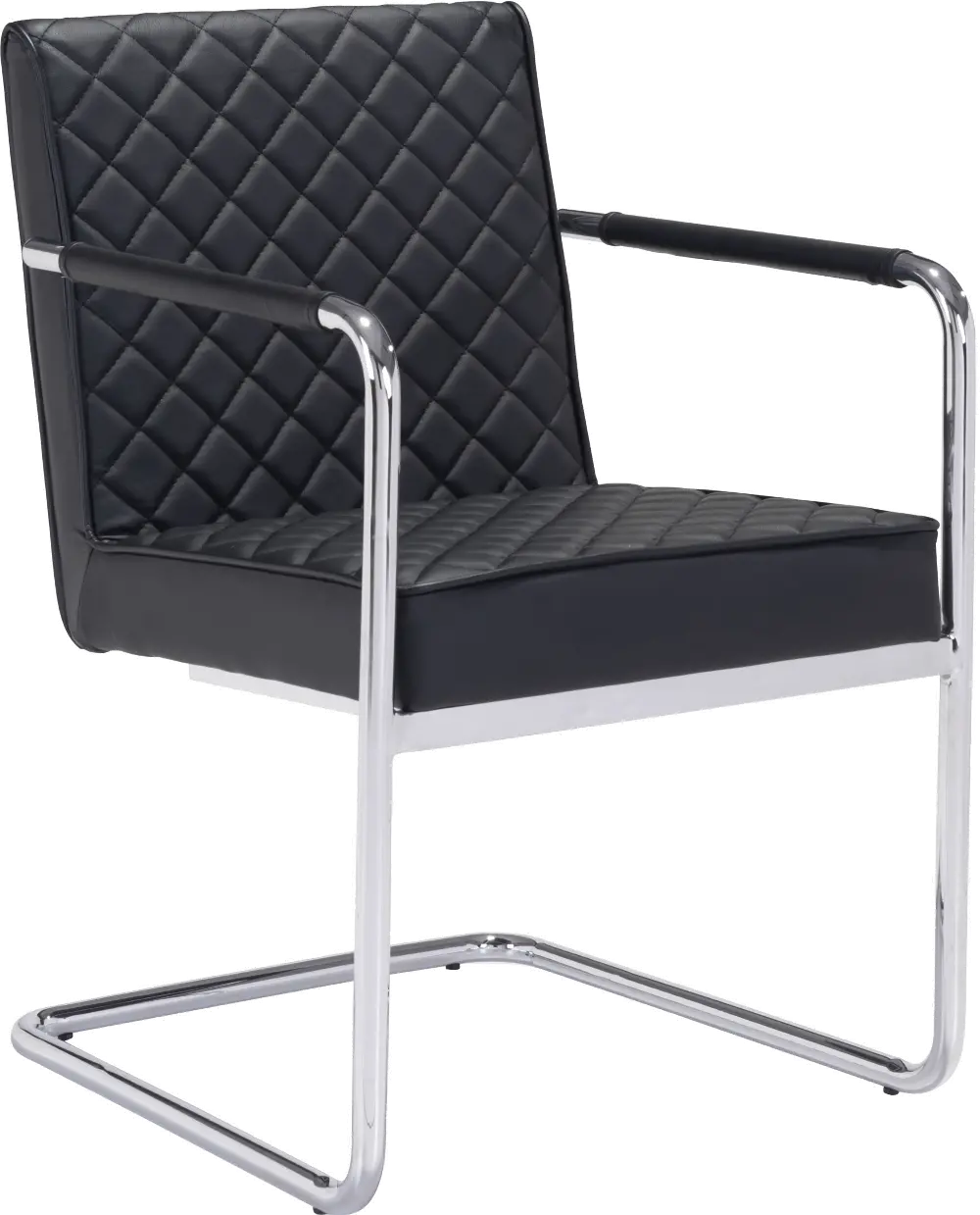 Black and Chrome Upholstered Dining Room Armchair (Set of 2) - Quilt-1