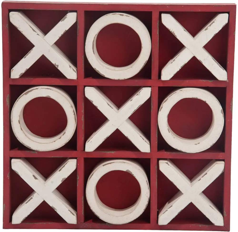 13 Inch Red and White MDF Tic Tac Toe Board Game-1