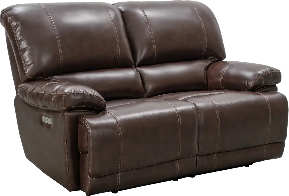 Brown Leather Power Reclining Love Seat - Sorrento-1