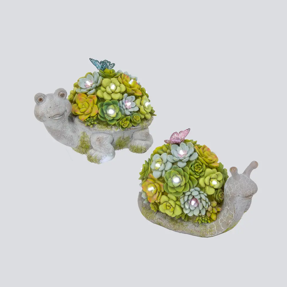 Assorted Resin Turtle or Snail Figurine with Faux Succulent-1