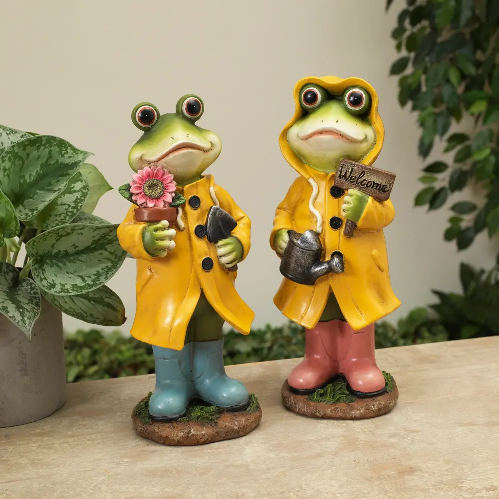 Assorted 12 Inch Multi Color Frog in Raincoat Resin Figurine-1
