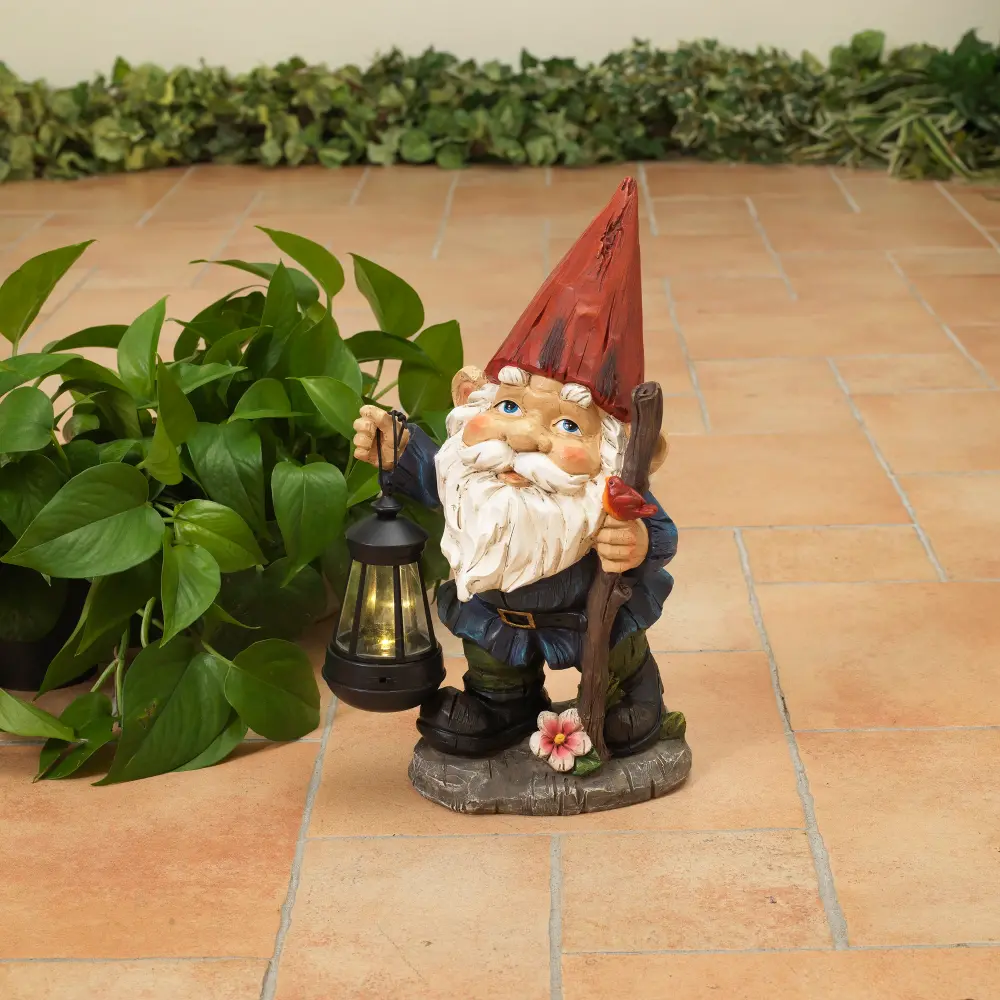 14 Inch Multi Color Gnome Figurine with Solar Lighted Lantern-1