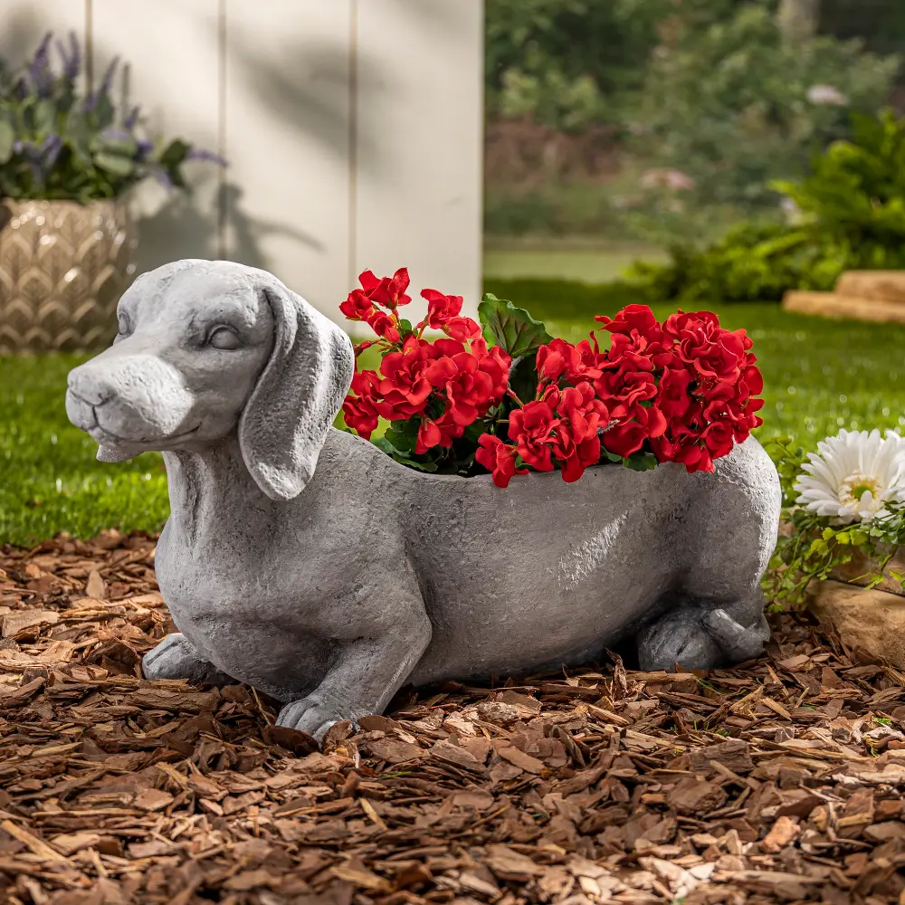 22 Inch Magnesium Light Gray Dog Figurine Outdoor Planter-1