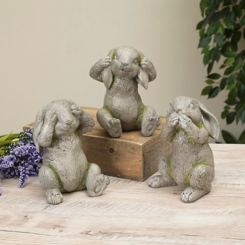Assorted 7 Inch Gray and Green Bunny Outdoor Figurine-1