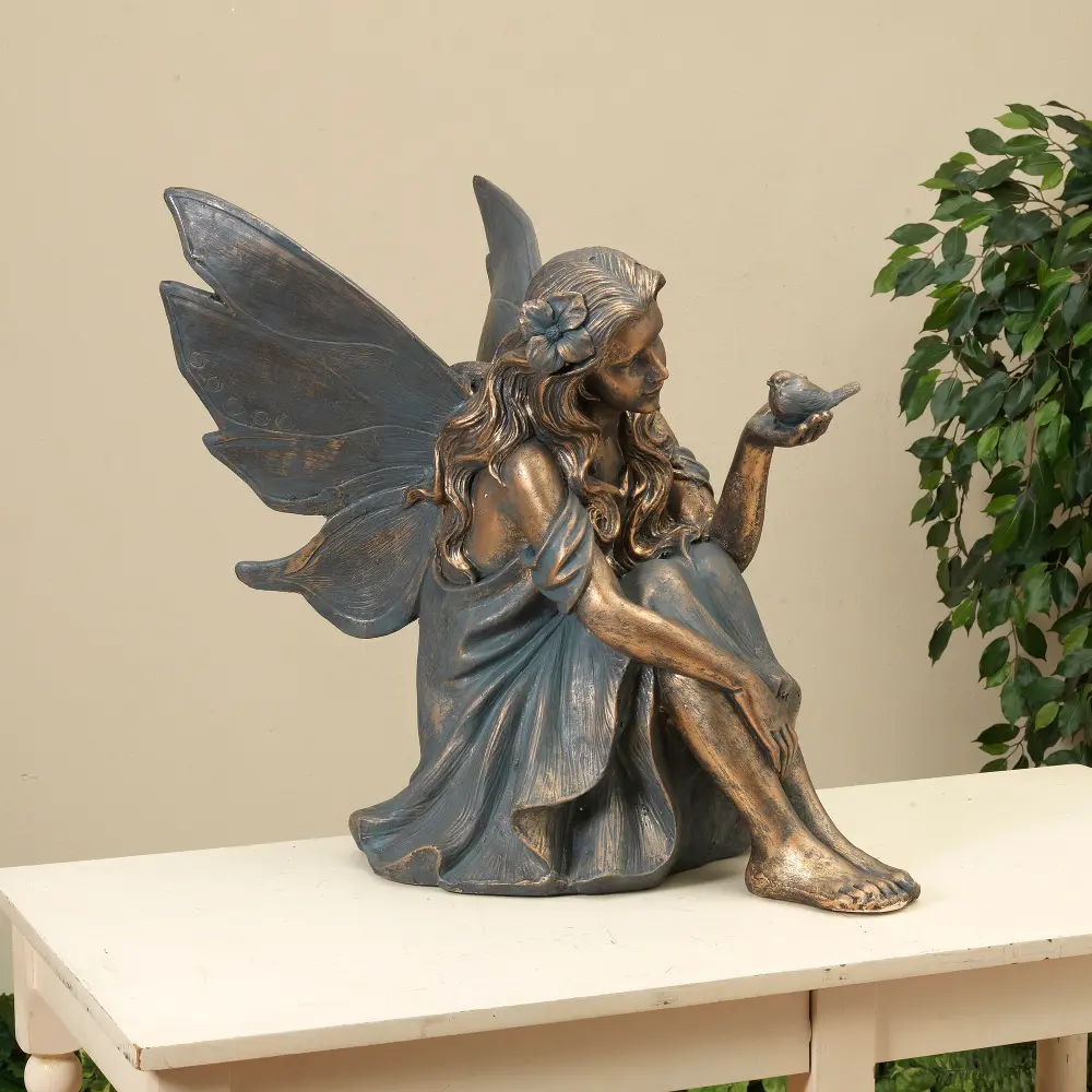 Magnesium Bronze and Pewter Gray Fairy Outdoor Figurine-1