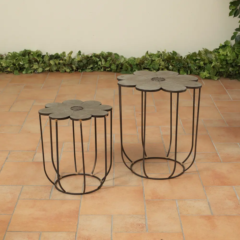 21 Inch Bronze-Rust and Light Gray Flower Iron Planter Stand-1