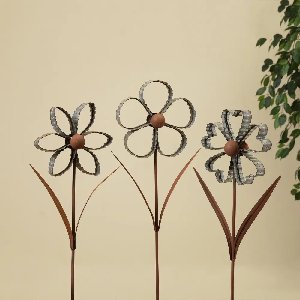 Assorted Rustic Galvanized Metal Flower Yard Stake-1