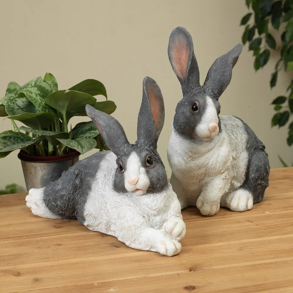Assorted Gray and White Resin Bunny Figurine-1