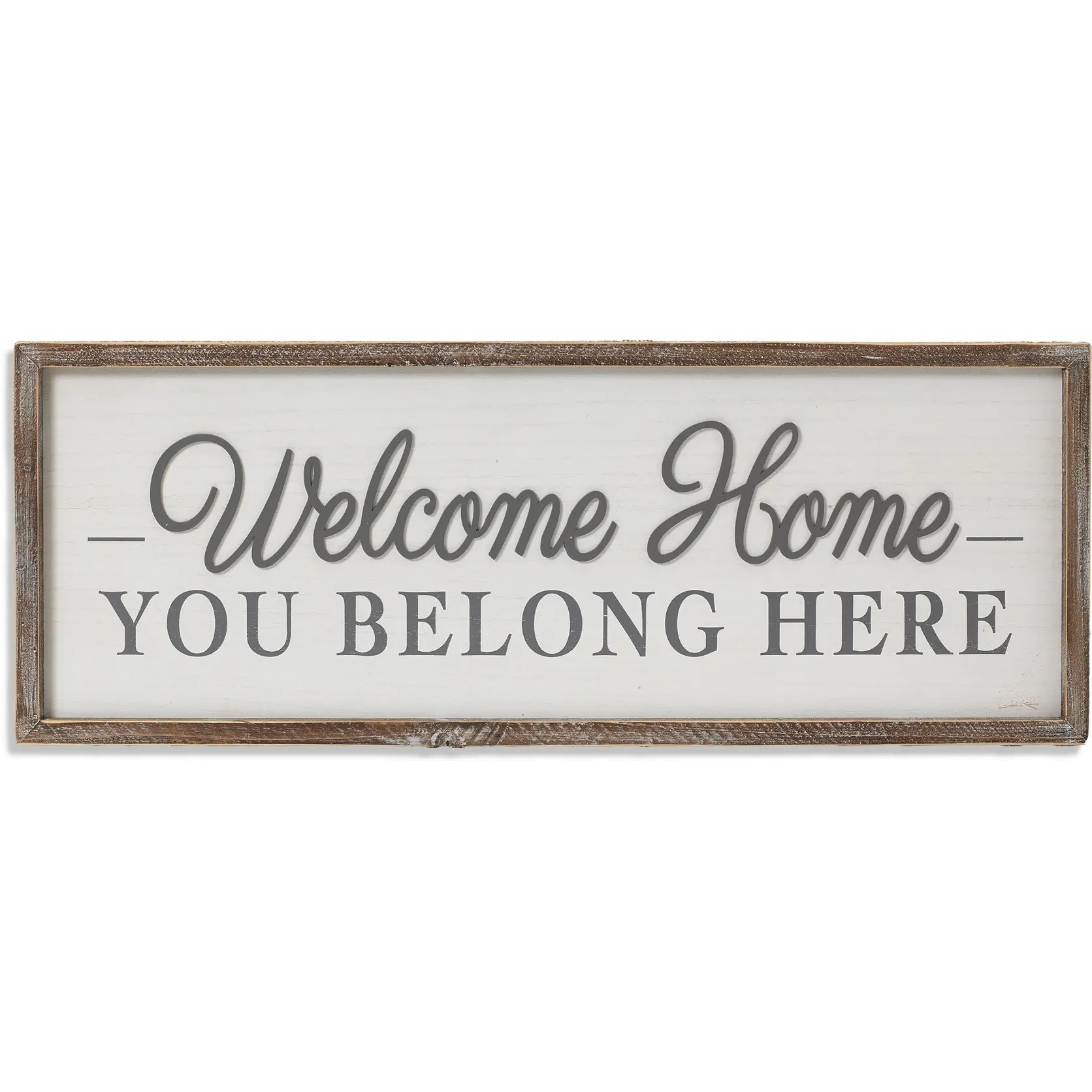 Off White and Gray Welcome Home Sign with Brown Frame-1