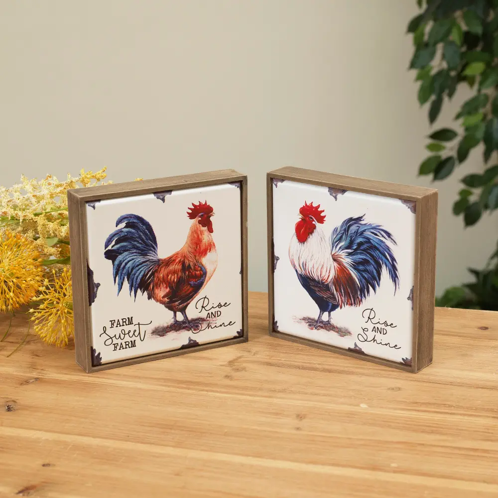 Assorted 5 Inch Multi Color Rooster Design Wood Block-1
