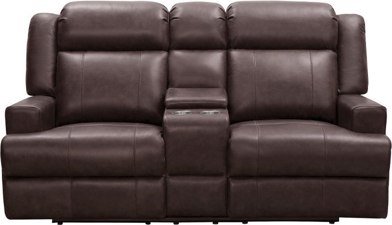 Dark Brown Leather Power Reclining Loveseat With Console Elliot Rc Willey - Loveseat Recliner Cover With Center Console