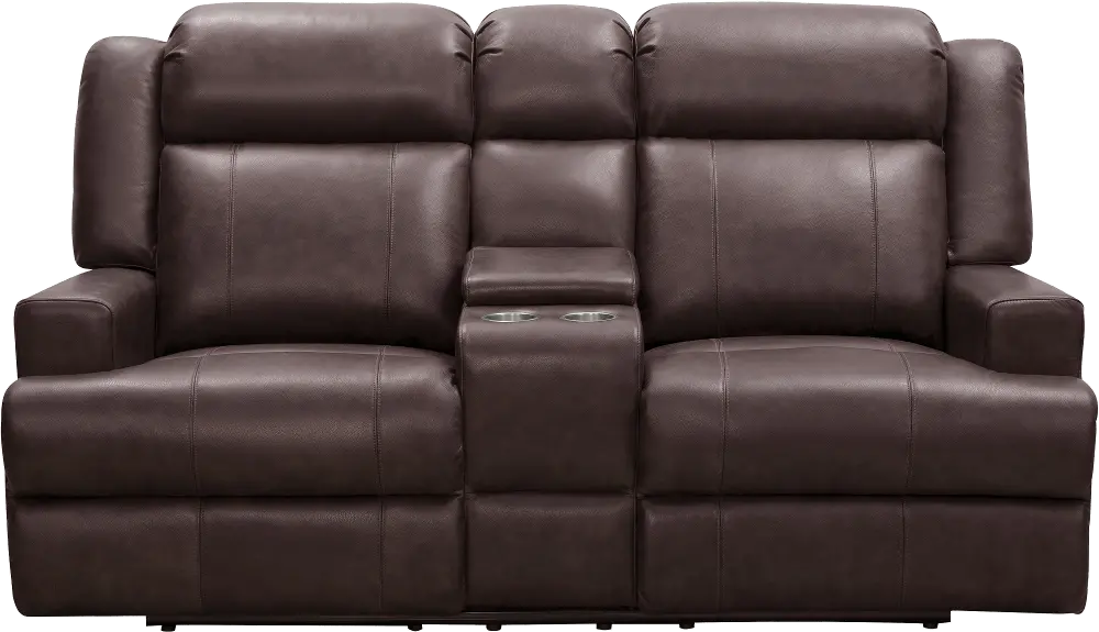 Elliot Dark Brown Leather Power Reclining Loveseat with Console-1