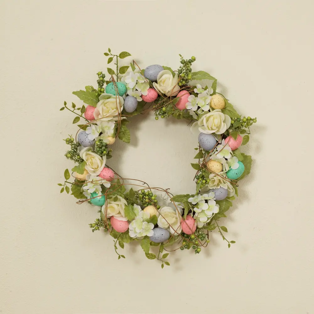 Multi Color Easter Egg and Faux Flower Wreath Arrangement-1