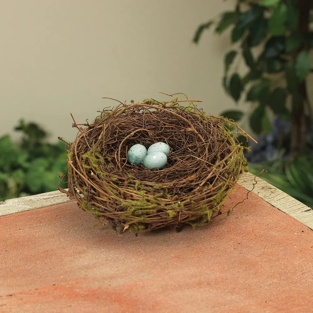 6 Inch Natural Vine Brown Birds Nest with Blue Eggs-1