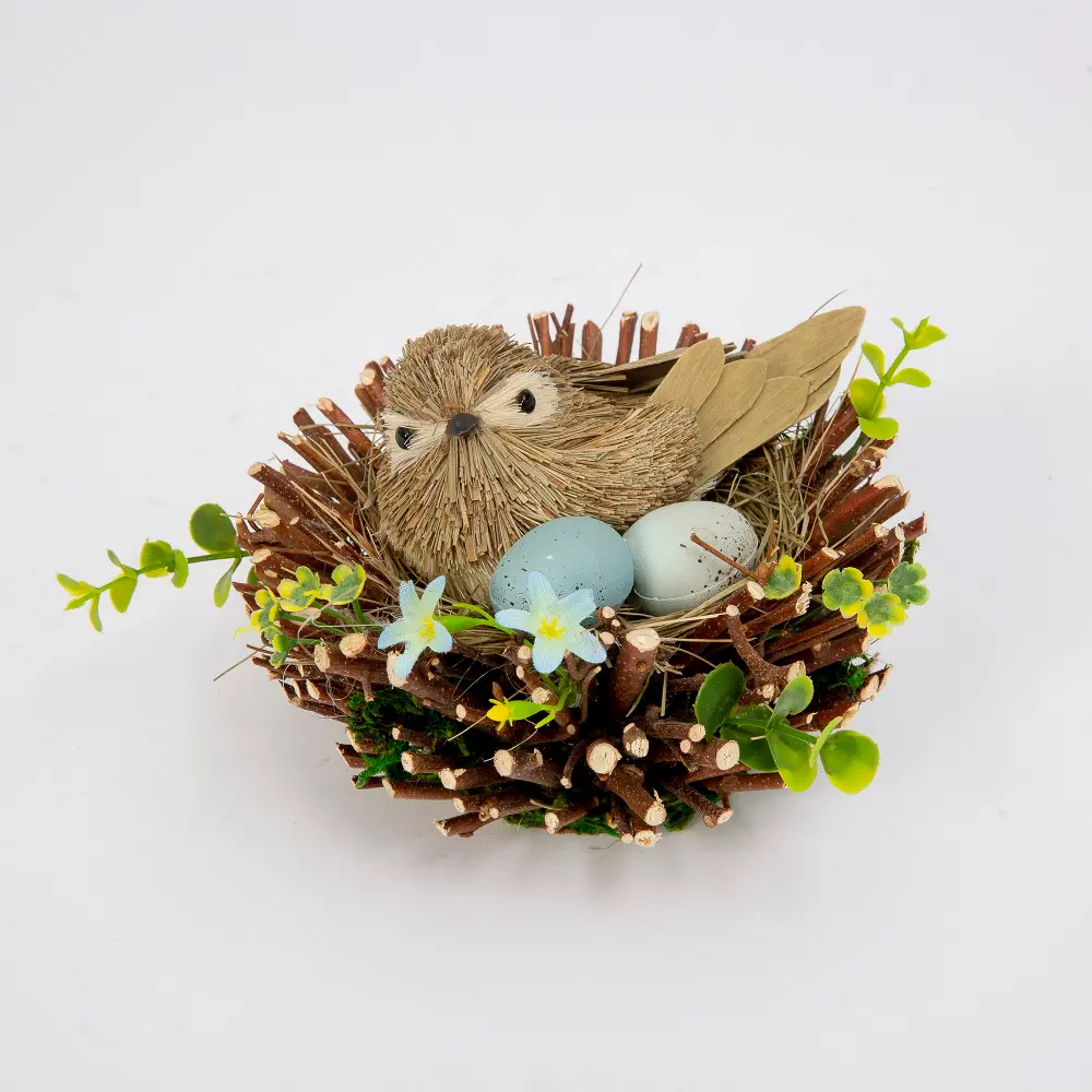 Handcrafted Multi Color Bird Nest with Faux Bird and Eggs-1