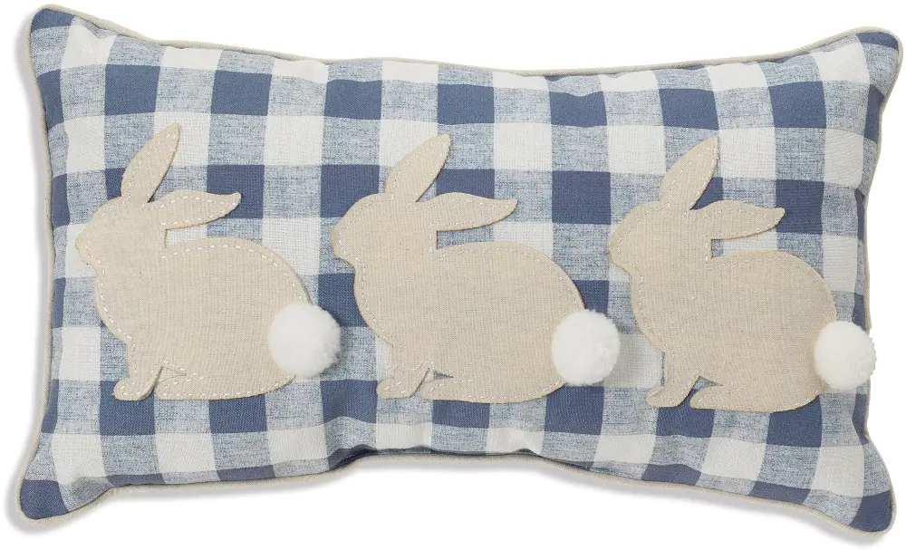 Blue Checkered Easter Bunny Throw Pillow-1