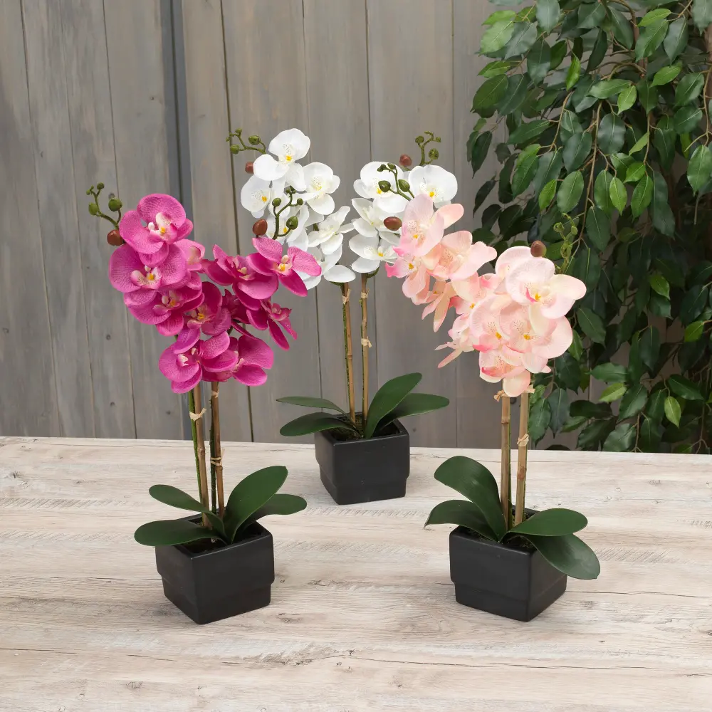 Assorted Faux Orchid Flower Arrangement in Ceramic Pot-1