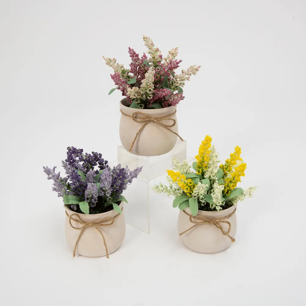 Assorted Faux Wild Flower Arrangement in Ceramic Pot-1