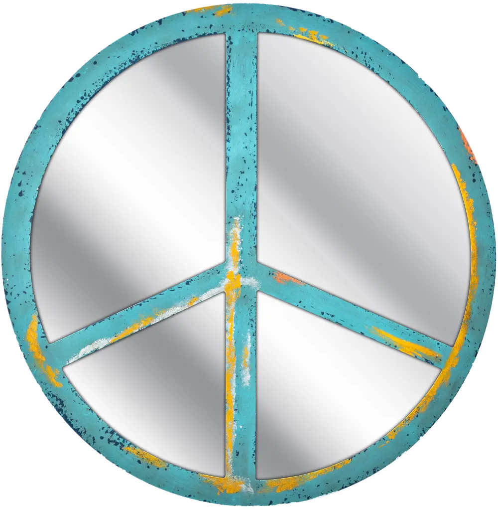 Bright Teal Peace Sign Wall Mirror-1